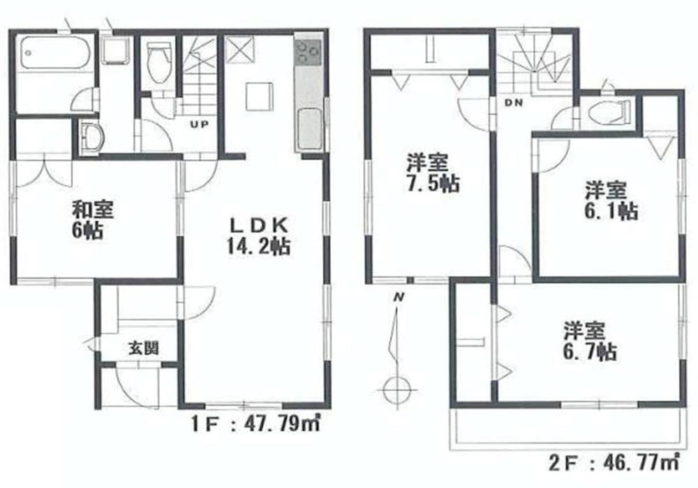 Floor plan. (Building 2), Price 25,800,000 yen, 4LDK, Land area 117.27 sq m , Building area 94.56 sq m