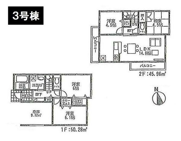 Floor plan. (3 Building), Price 36,800,000 yen, 4LDK, Land area 183.11 sq m , Building area 96.24 sq m