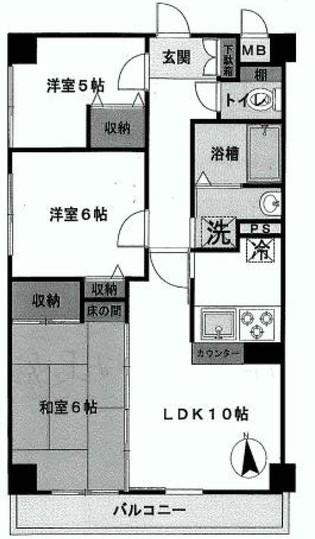 Floor plan. 3LDK, Price 12 million yen, Footprint 60 sq m , Balcony area 5.6 sq m