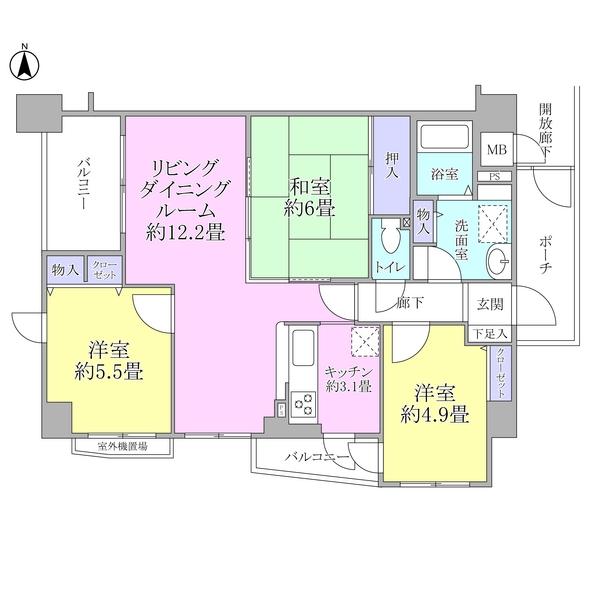 Floor plan. 3LDK, Price 17.8 million yen, Footprint 67.8 sq m , Balcony area 7.42 sq m
