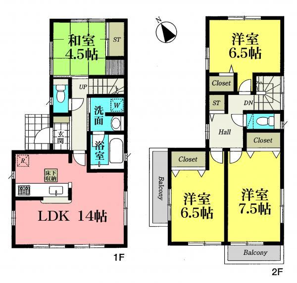 Floor plan. 19,800,000 yen, 4LDK, Land area 151.34 sq m , Building area 93.96 sq m