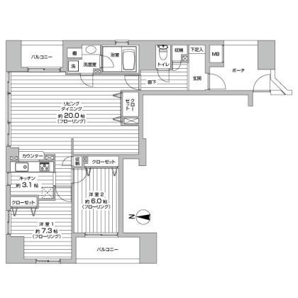 Floor plan. 2LDK, Price 30,950,000 yen, Occupied area 81.68 sq m , Balcony area 10.72 sq m