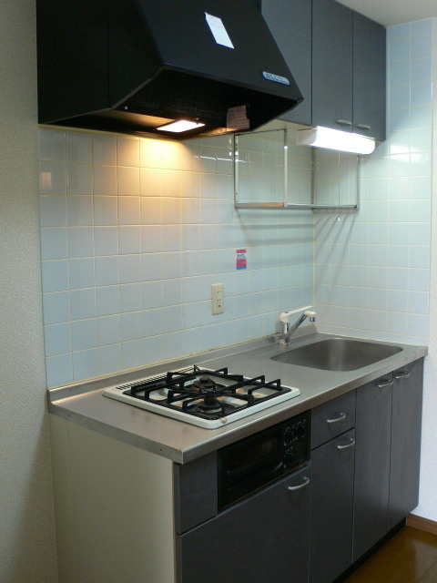 Kitchen. Two-burner gas system kitchen with a stove grill