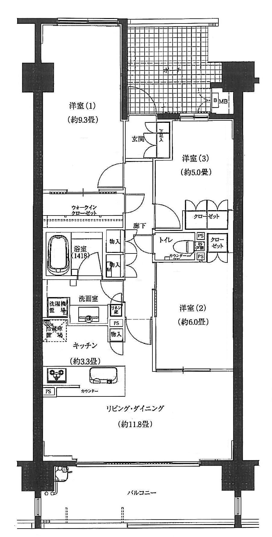 Floor plan. 3LDK, Price 34,800,000 yen, Footprint 80.2 sq m , Balcony area 12.8 sq m