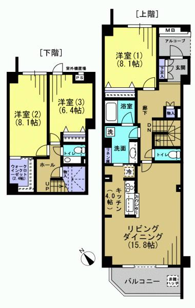 Floor plan. 3LDK, Price 32,500,000 yen, Footprint 110.21 sq m , Balcony area 7.91 sq m