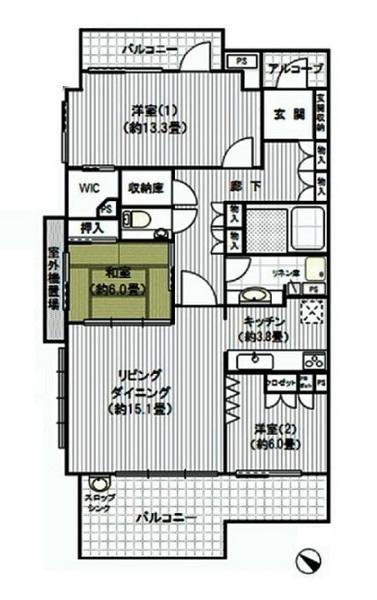 Floor plan. 3LDK, Price 38,600,000 yen, Footprint 102.45 sq m , Balcony area 22.59 sq m