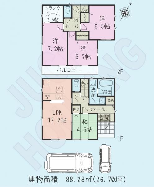 Floor plan. 28.8 million yen, 4LDK, Land area 113.3 sq m , Building area 88.28 sq m