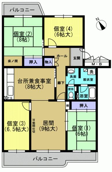 Floor plan. 4LDK, Price 18.5 million yen, Occupied area 99.75 sq m , Balcony area 14.27 sq m