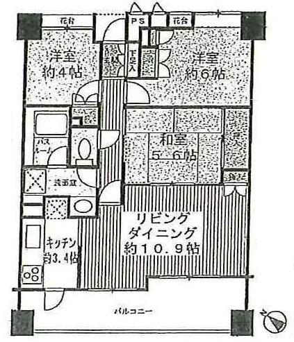 Floor plan. 3LDK, Price 22.5 million yen, Occupied area 66.75 sq m , Balcony area 12.12 sq m