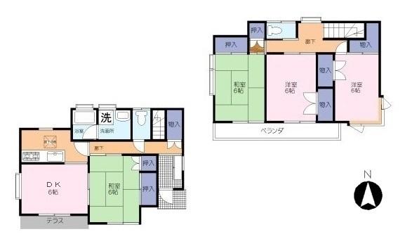 Floor plan. 13.8 million yen, 4DK, Land area 115.04 sq m , Yang per well in the building area 91.7 sq m Zenshitsuminami direction