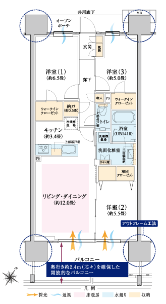 B type 3LDK + N + 2WIC footprint / 74.71 sq m  Balcony area / 13.78 sq m  ※ N = storeroom, WIC = walk-in closet