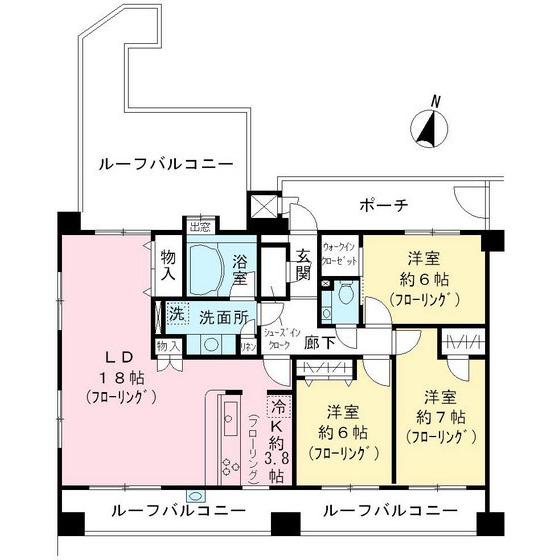 Floor plan. 3LDK, Price 33,800,000 yen, Occupied area 91.02 sq m