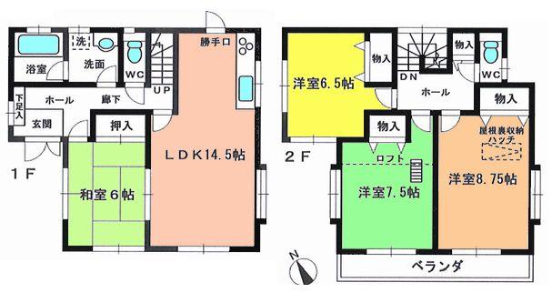 Floor plan. 17.3 million yen, 4LDK, Land area 130.54 sq m , Building area 102.06 sq m