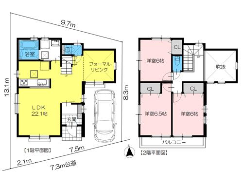 Floor plan. 28.8 million yen, 3LDK, Land area 101.22 sq m , Building area 94.39 sq m