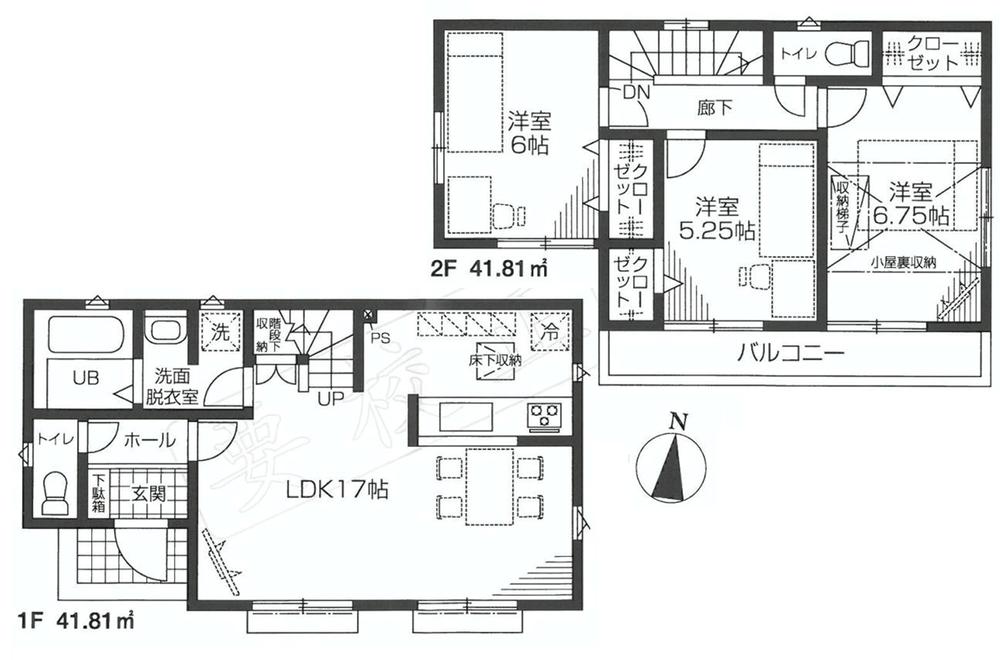 Floor plan. 21,800,000 yen, 3LDK, Land area 105.29 sq m , Building area 83.62 sq m ◎ Grenier ◎ living stairs ◎ Zenshitsuminami direction