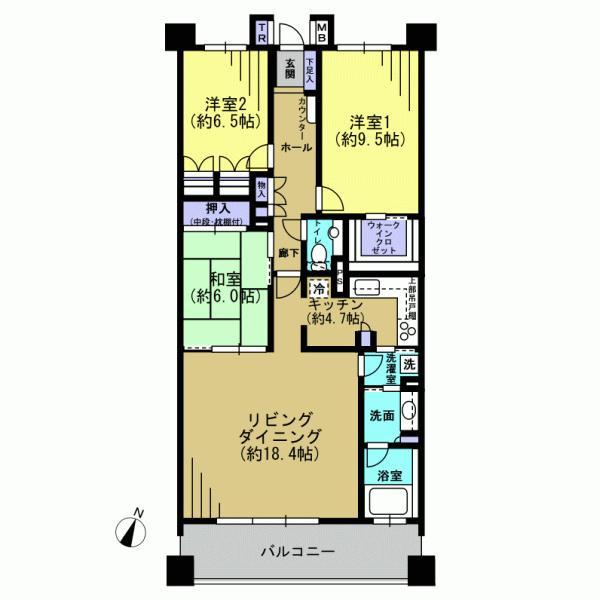 Floor plan. 3LDK, Price 32,800,000 yen, Footprint 102.56 sq m , Balcony area 14.9 sq m