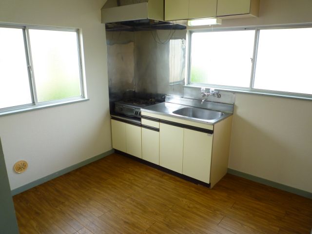 Kitchen. Bright kitchen with many windows