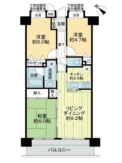 Floor plan. 3LDK, Price 19,800,000 yen, Occupied area 62.64 sq m , Balcony area 9.08 sq m Floor