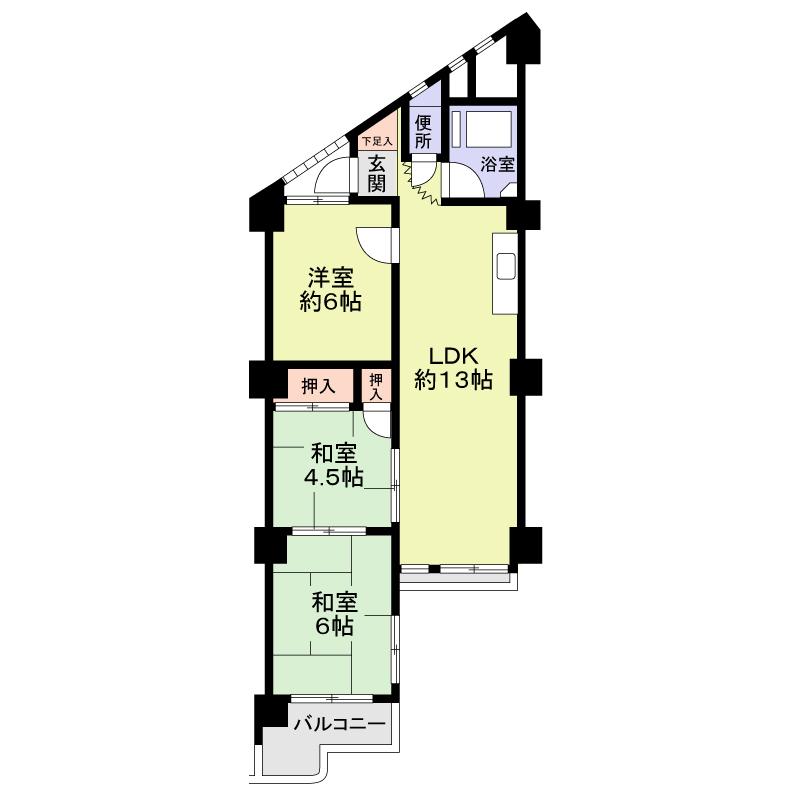Floor plan. 3LDK, Price 6.3 million yen, Occupied area 61.25 sq m , Balcony area 5.14 sq m