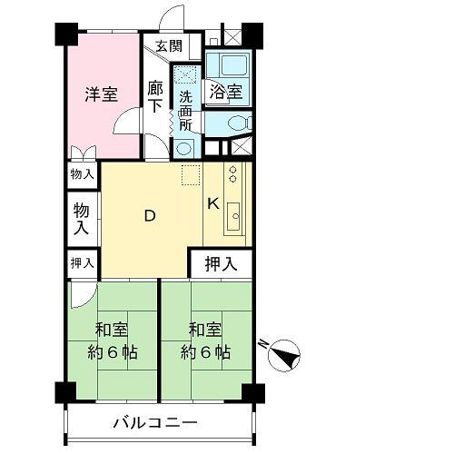 Floor plan. 3DK, Price 6.2 million yen, Footprint 56.7 sq m , Balcony area 6.48 sq m