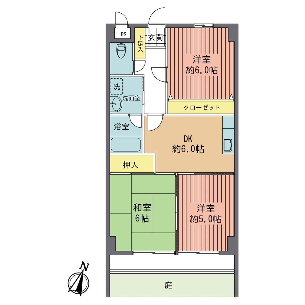 Floor plan. 3DK, Price 6.8 million yen, Footprint 51.5 sq m