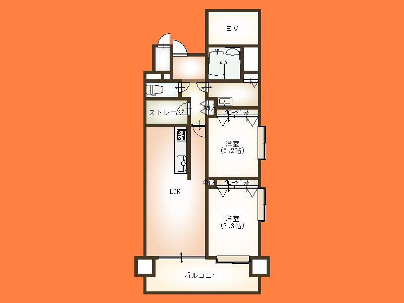 Floor plan. 2LDK + S (storeroom), Price 19,800,000 yen, Occupied area 63.56 sq m , Balcony area 9.45 sq m Floor