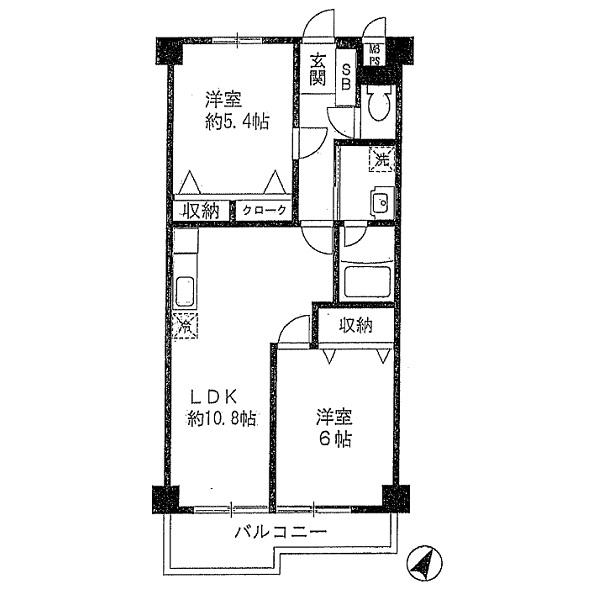 Floor plan. 2LDK, Price 8.5 million yen, Footprint 51.5 sq m , Balcony area 3.95 sq m