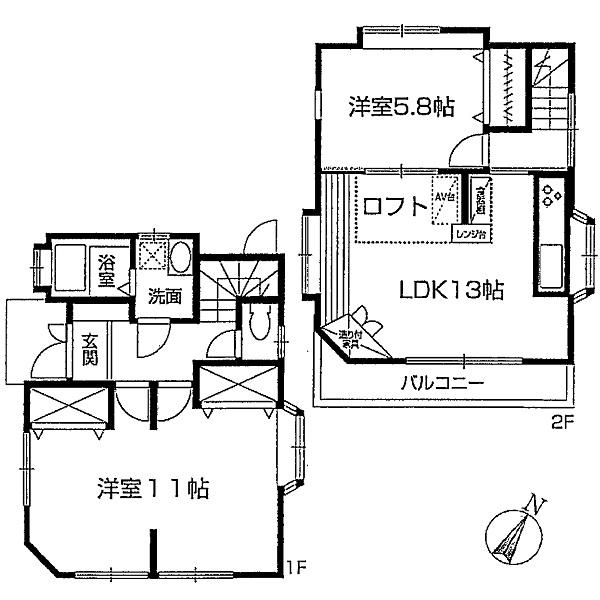 Floor plan. 15.8 million yen, 2LDK, Land area 66 sq m , Building area 37.86 sq m