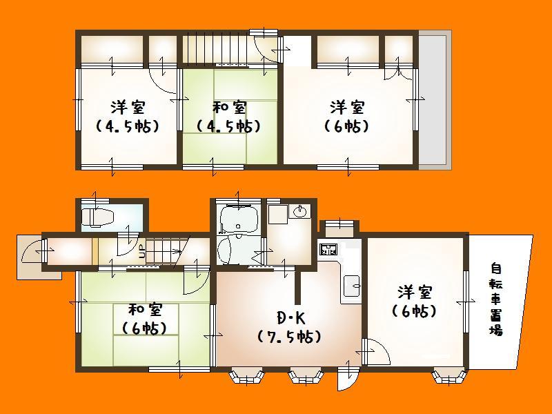 Floor plan. 10.8 million yen, 5DK, Land area 76 sq m , Building area 74.16 sq m Floor