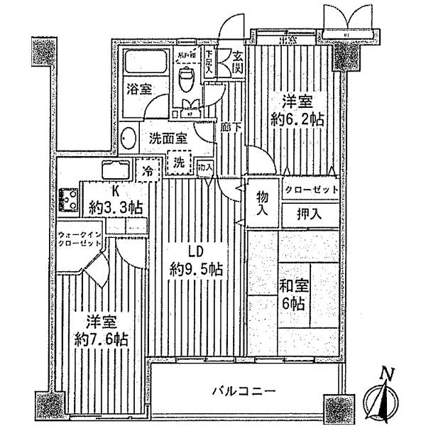 Floor plan. 3LDK, Price 20.8 million yen, Occupied area 73.23 sq m , Balcony area 9.4 sq m