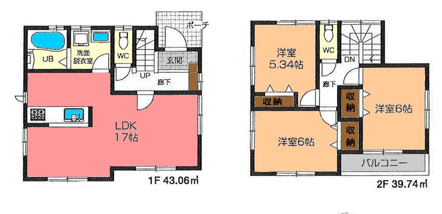 Floor plan. (1 Building), Price 34,800,000 yen, 3LDK, Land area 91.44 sq m , Building area 82.8 sq m