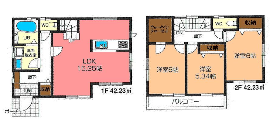 Floor plan. (Building 2), Price 33,800,000 yen, 3LDK, Land area 101.72 sq m , Building area 84.46 sq m