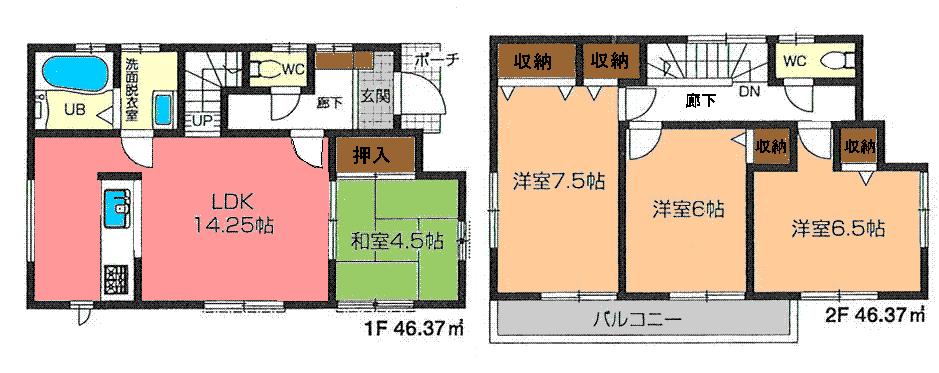 Floor plan. (3 Building), Price 31,800,000 yen, 4LDK, Land area 92.6 sq m , Building area 92.74 sq m