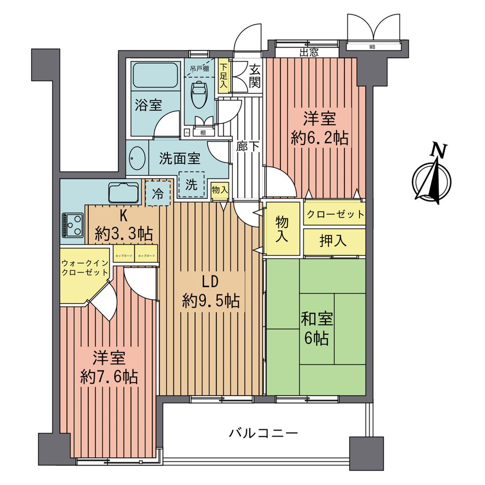 Floor plan. 3LDK, Price 20.8 million yen, Occupied area 73.23 sq m , Balcony area 9.4 sq m