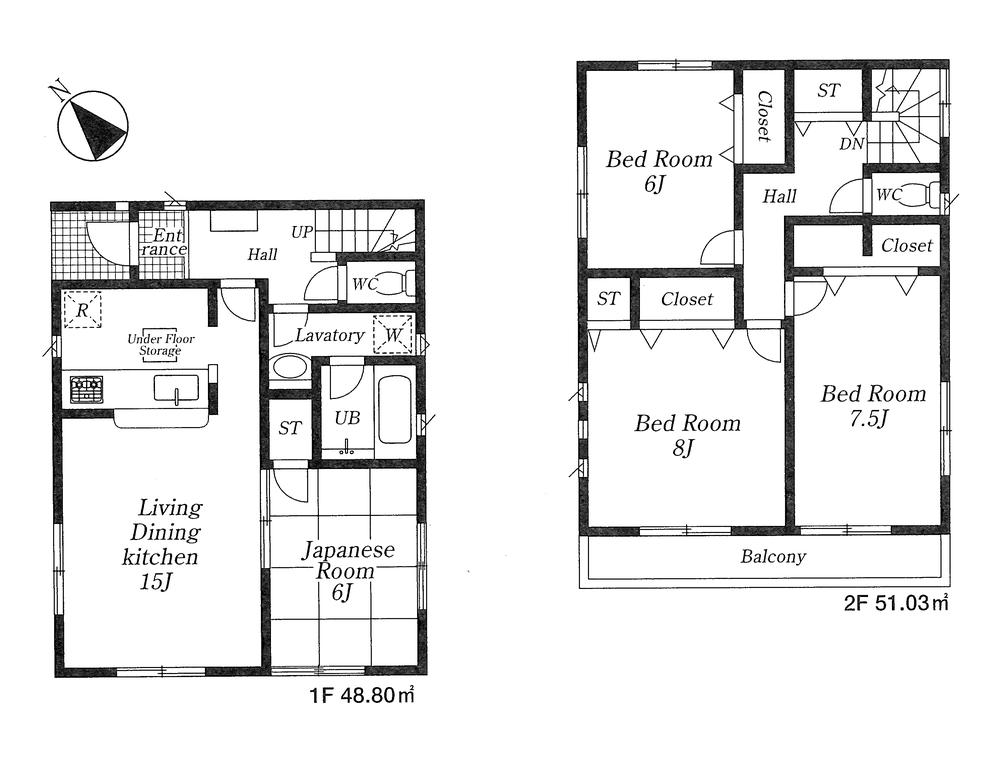 Floor plan. (1 Building), Price 34,800,000 yen, 4LDK, Land area 103.43 sq m , Building area 99.83 sq m