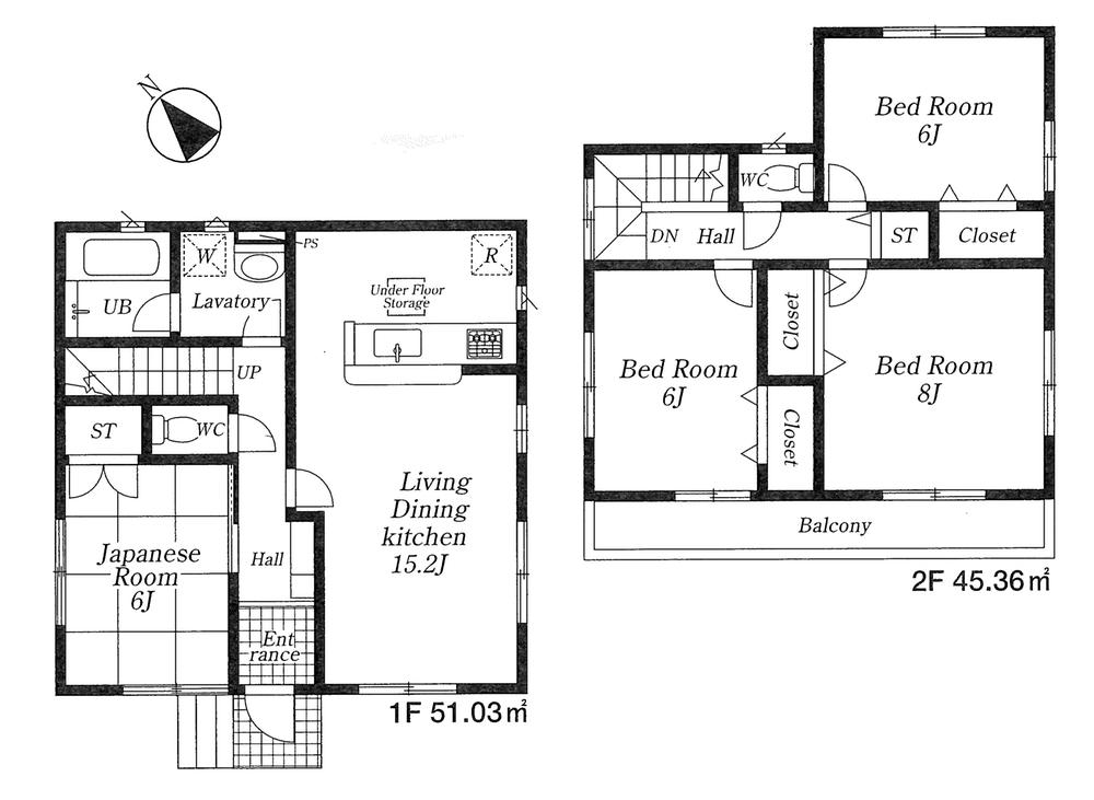 Floor plan. (3 Building), Price 31,800,000 yen, 4LDK, Land area 102.13 sq m , Building area 96.39 sq m