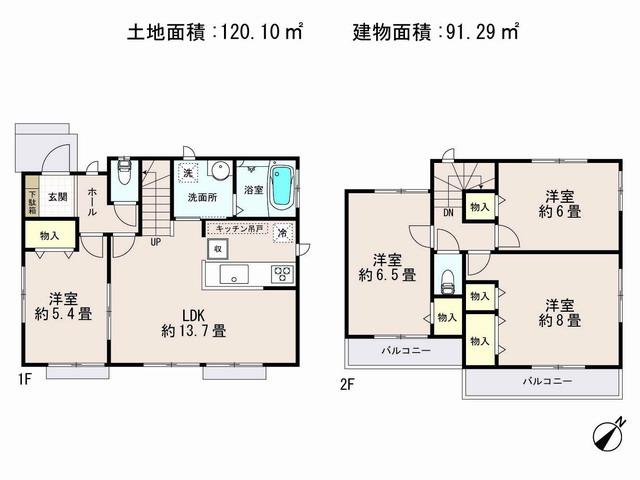 Floor plan. (D Building), Price 28.8 million yen, 4LDK, Land area 120.1 sq m , Building area 91.29 sq m
