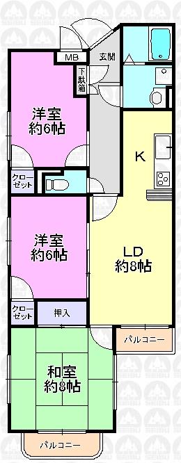 Floor plan. 3LDK, Price 16.8 million yen, Occupied area 63.84 sq m , Balcony area 4.1 sq m