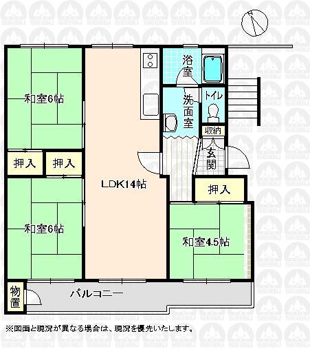 Floor plan. 3LDK, Price 7.9 million yen, Occupied area 65.05 sq m , Balcony area 11.54 sq m
