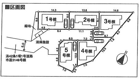 The entire compartment Figure. All five buildings ・ Site area 110.29 sq m  ~ 137.17 sq m 3LDK two buildings ・ 4LDK is three buildings ・ All face-to-face kitchen wide LDK ・ A quiet residential area ・ Ventilation good