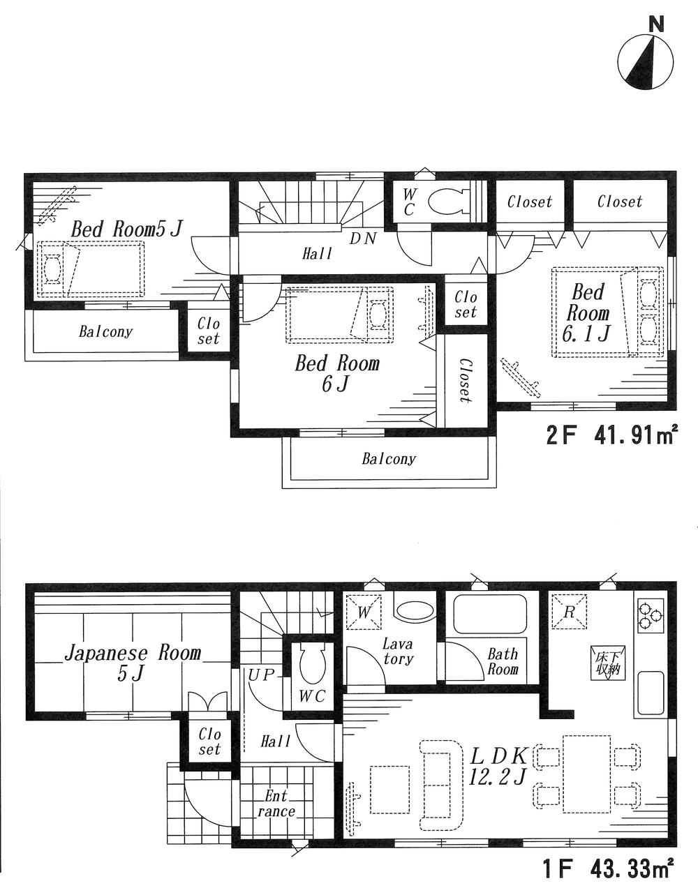 Floor plan. (1 Building), Price 33,800,000 yen, 4LDK, Land area 113.41 sq m , Building area 85.24 sq m