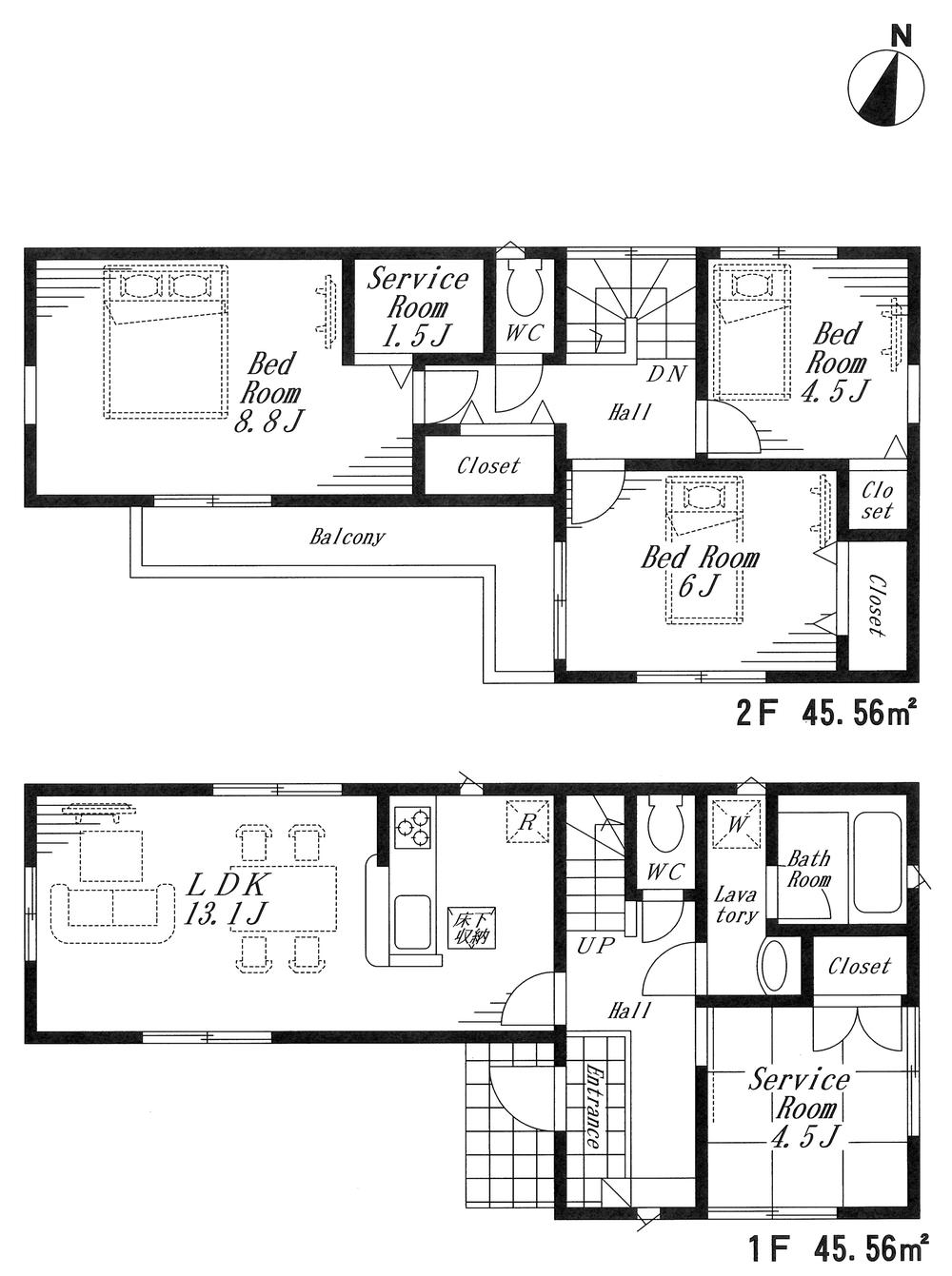Floor plan. (Building 2), Price 32,800,000 yen, 4LDK, Land area 115.81 sq m , Building area 91.12 sq m