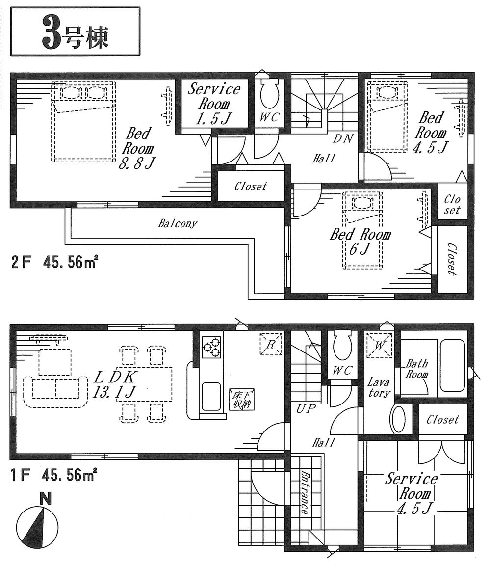 Floor plan. (3 Building), Price 33,800,000 yen, 4LDK, Land area 115.85 sq m , Building area 91.12 sq m