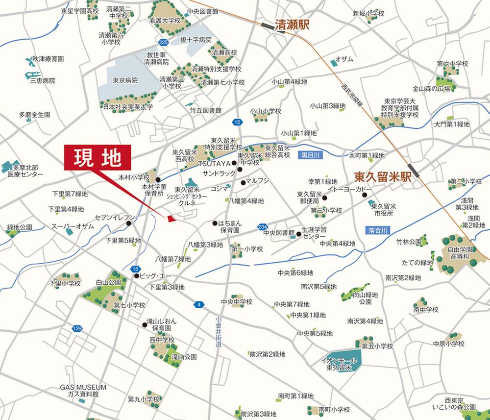 Local guide map. Seibu Ikebukuro Line "Higashi Kurume" station "Kiyose" 2 Station Available station