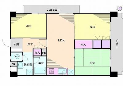Floor plan. 3LDK, Price 8.9 million yen, Occupied area 62.68 sq m , Balcony area 14.64 sq m
