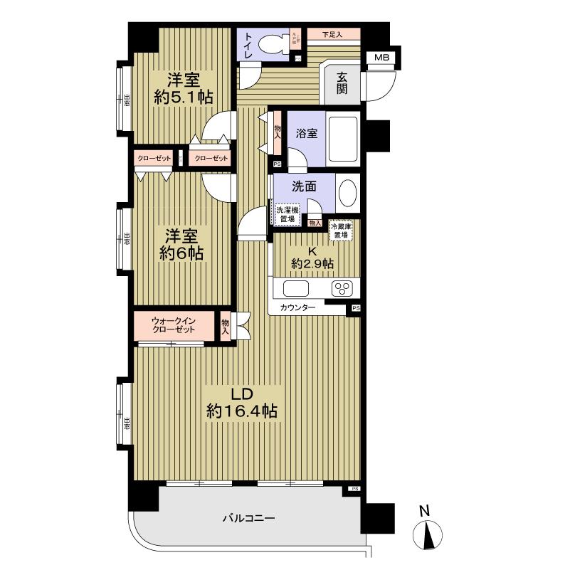 Floor plan. 2LDK, Price 18,700,000 yen, Occupied area 70.95 sq m , Balcony area 9.83 sq m