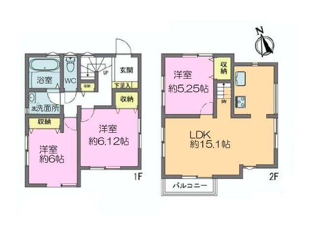 Floor plan. 28.8 million yen, 3LDK, Land area 95.84 sq m , Building area 73.28 sq m Floor