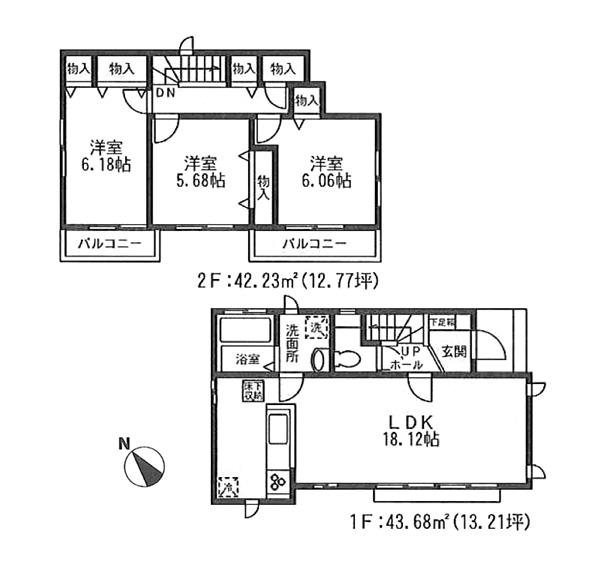 Floor plan. (E Building), Price 30,800,000 yen, 3LDK, Land area 110.09 sq m , Building area 85.91 sq m