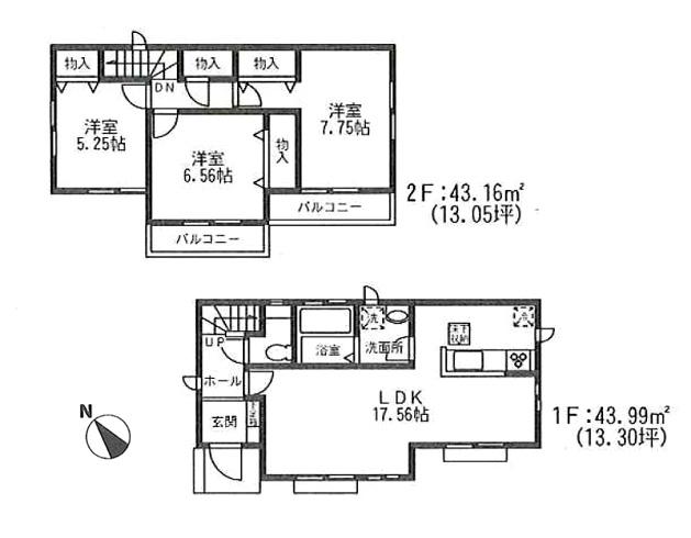 Floor plan. (O Building), Price 28.8 million yen, 3LDK, Land area 110.09 sq m , Building area 87.15 sq m