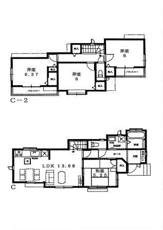 Floor plan. (C Building), Price 39,800,000 yen, 4LDK, Land area 121.41 sq m , Building area 90.36 sq m